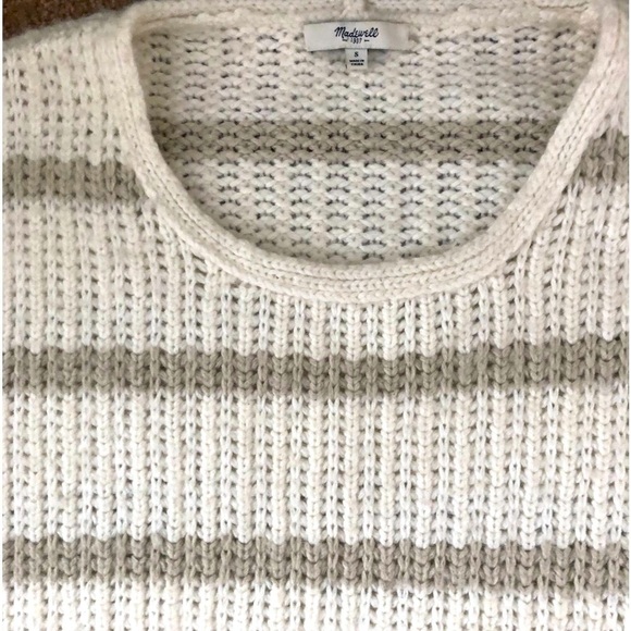 Madewell ALPACA Cream Taupe Striped Wool Blend Sweater Sz. S With Fringe Casual - Picture 3 of 4